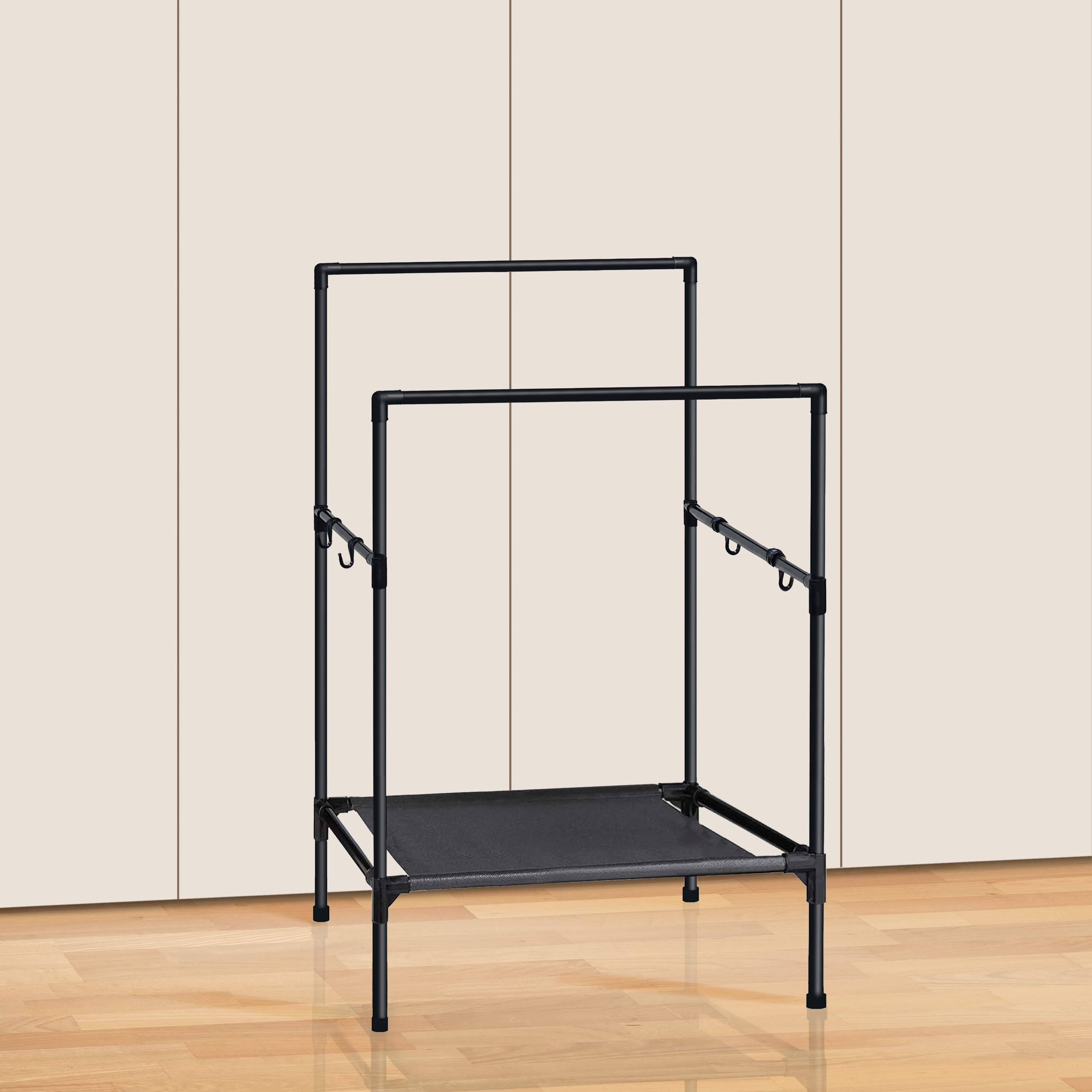 ALOXE Metal Double Rod Cloth Garment Hanging Rack