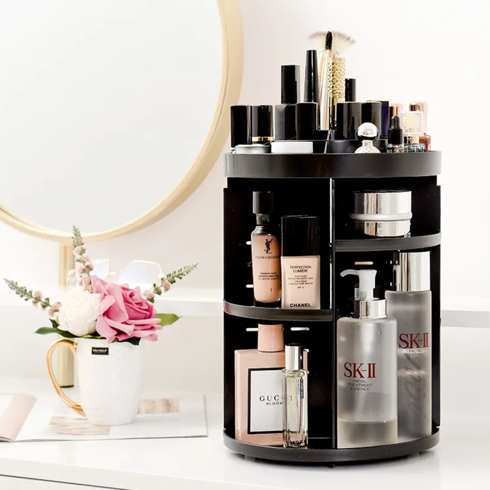 ALOXE Makeup Organizer: 360° Rotating Storage