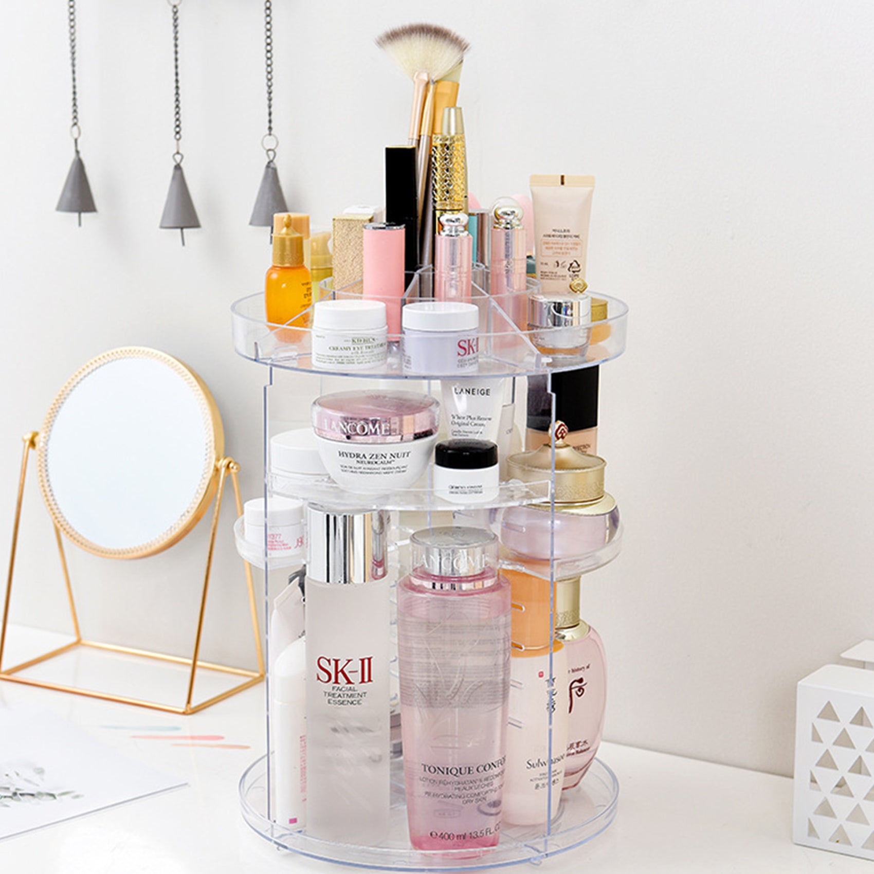 ALOXE Makeup Organizer: 360° Rotating Storage
