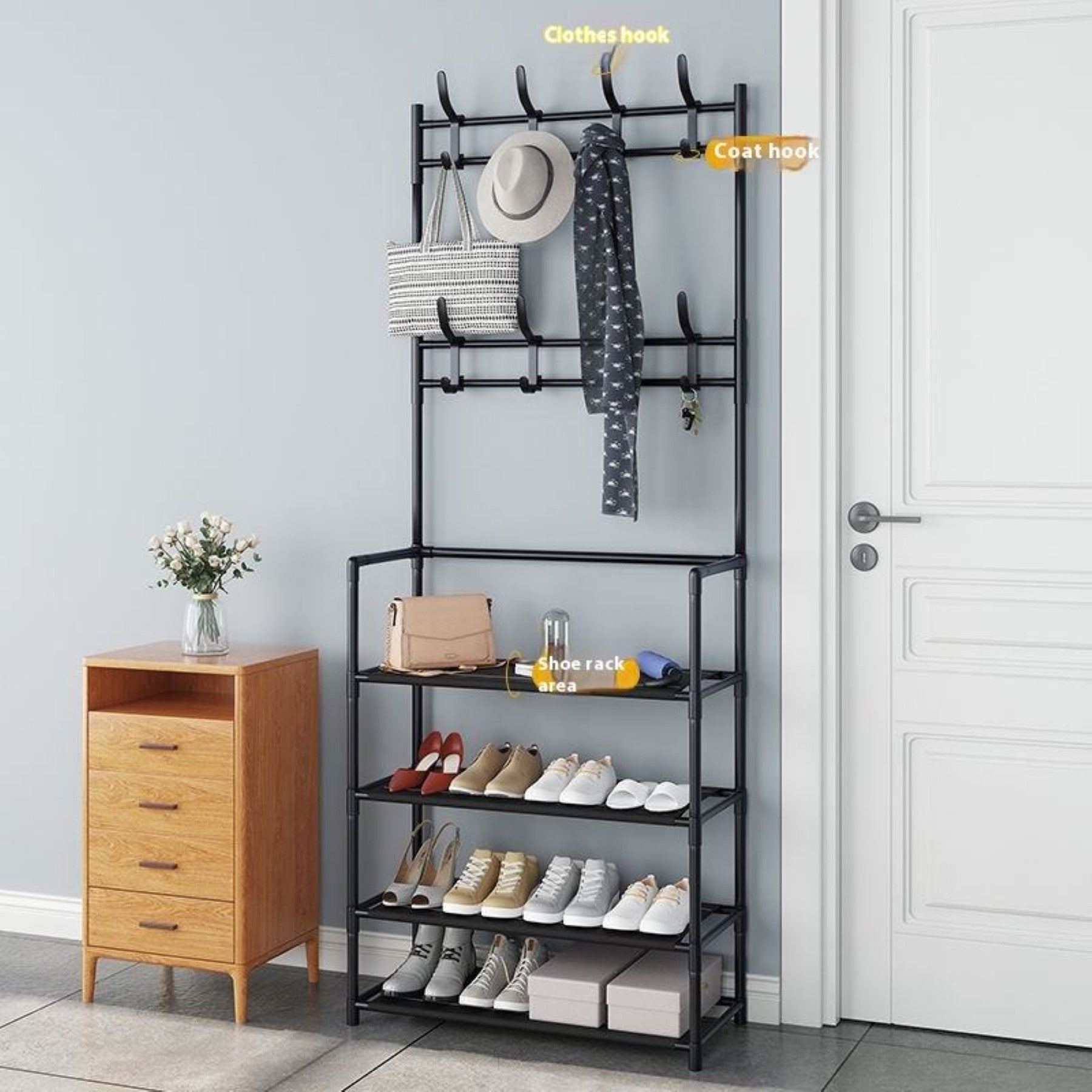 ALOXE Metal Shoe Rack with Hooks