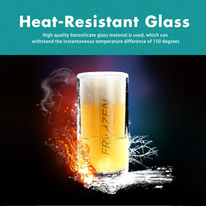ALOXE Beer Glass Borosilicate Frosty Freeze Beer Pint Double Wall Glass with Freezing Gel for Summer