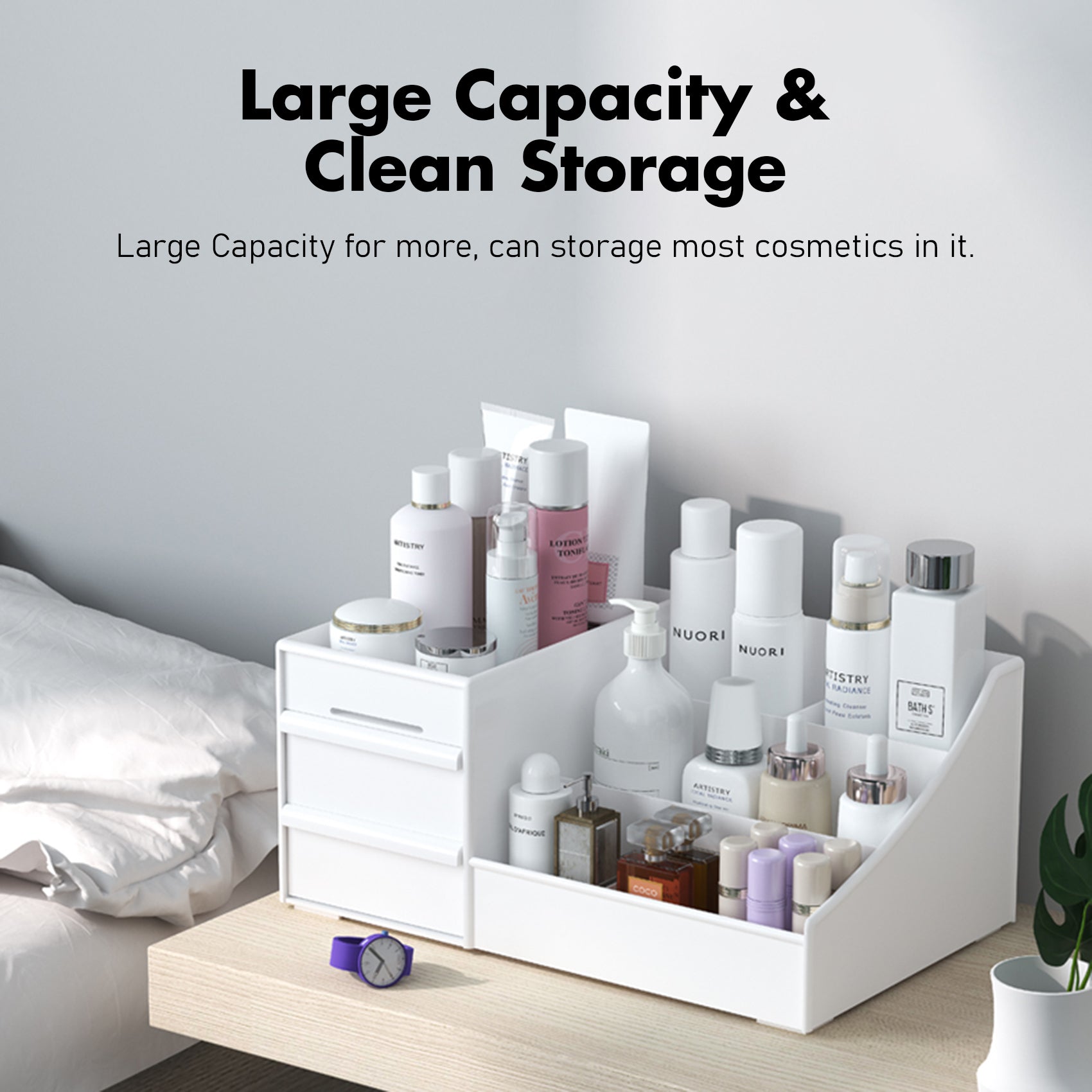 ALOXE Cosmetic and Makeup Organizer Box: Plastic Storage Stationery Box for Efficient Organization