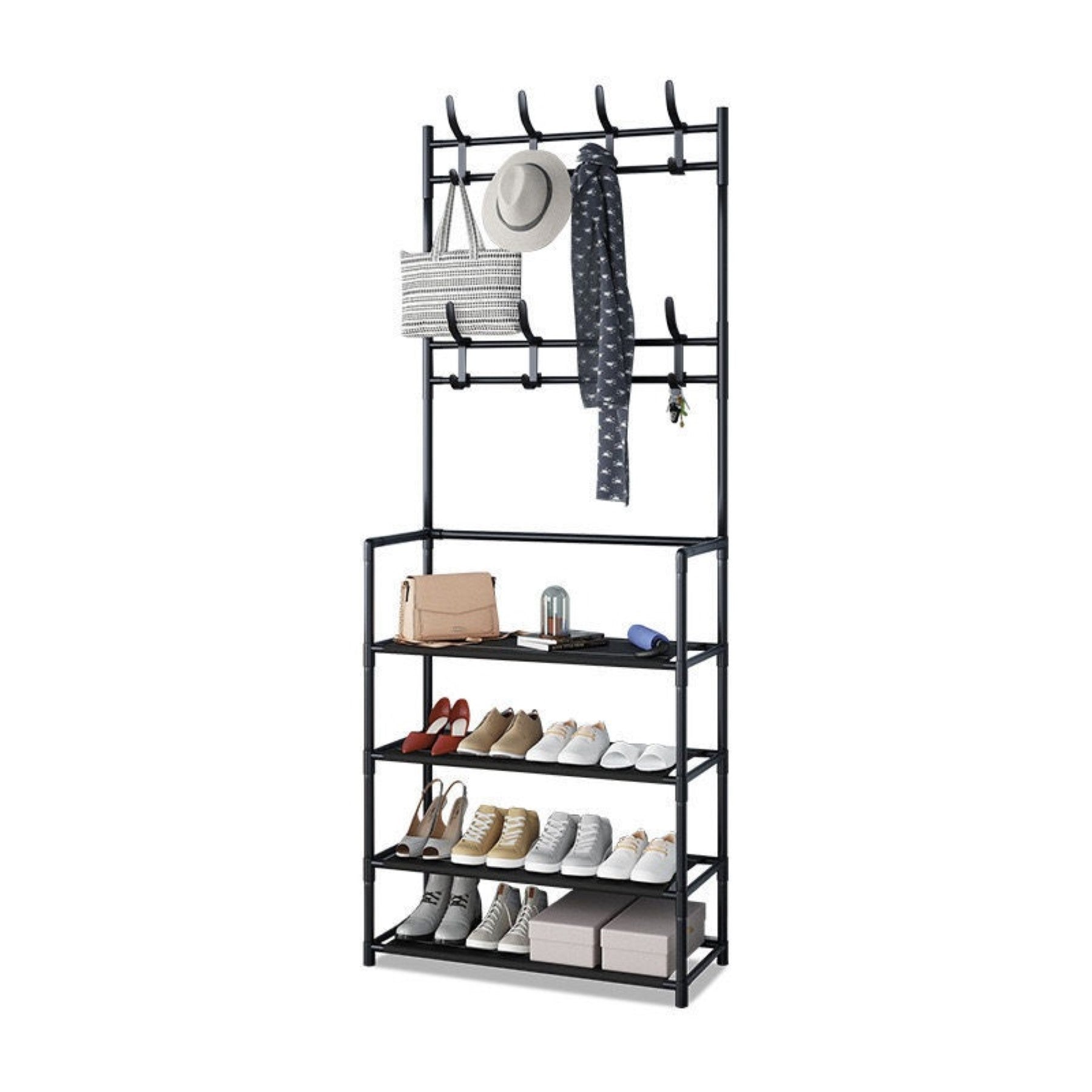 ALOXE Metal Shoe Rack with Hooks