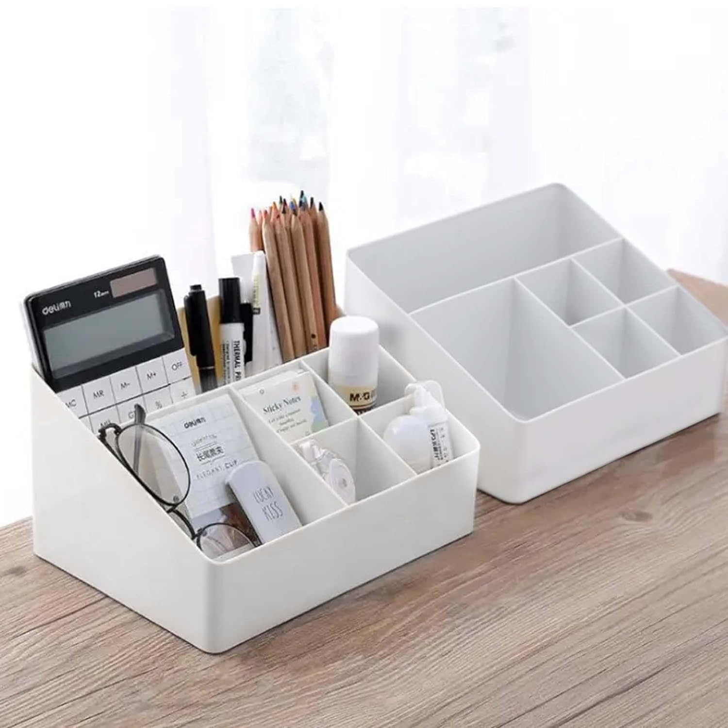 ALOXE Cosmetic Organizer Mini Organiser Storage Box Plastic Skincare Stationary Box | Make Up Organiser For Women (White)