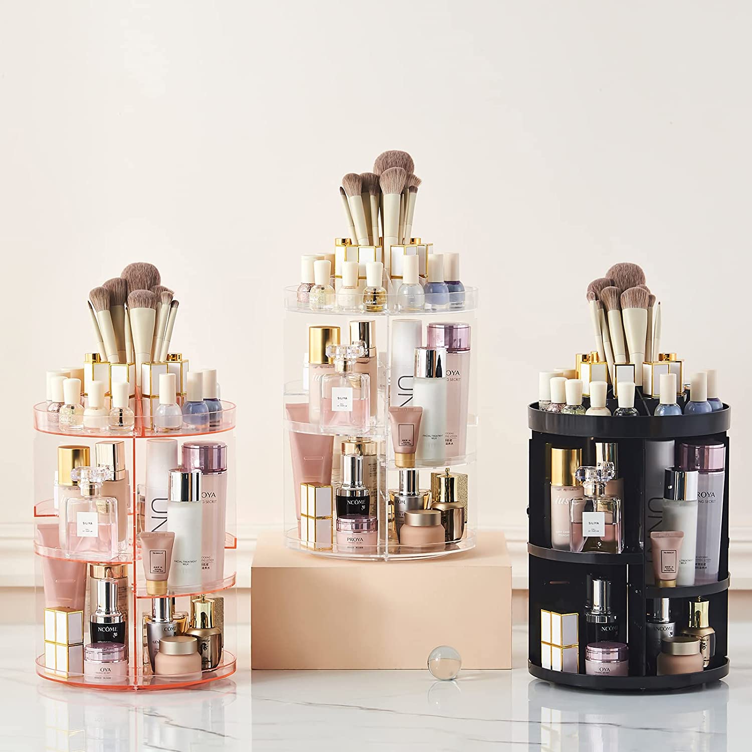 ALOXE Makeup Organizer: 360° Rotating Storage, 7 Adjustable Layers, Large Capacity for Jewelry, Brushes, Lipsticks