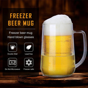 ALOXE Freezer Insulated Beer Mug | Double Wall Borosilicate Glass With Liquid Coolent