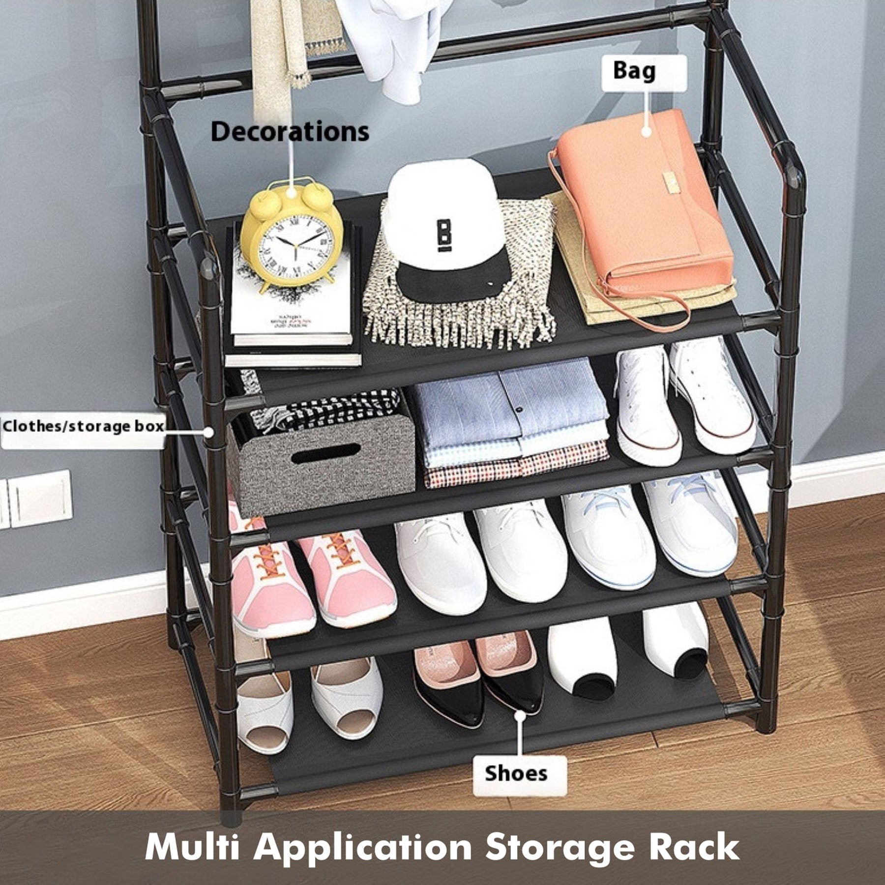 ALOXE Metal Shoe Rack with Hooks