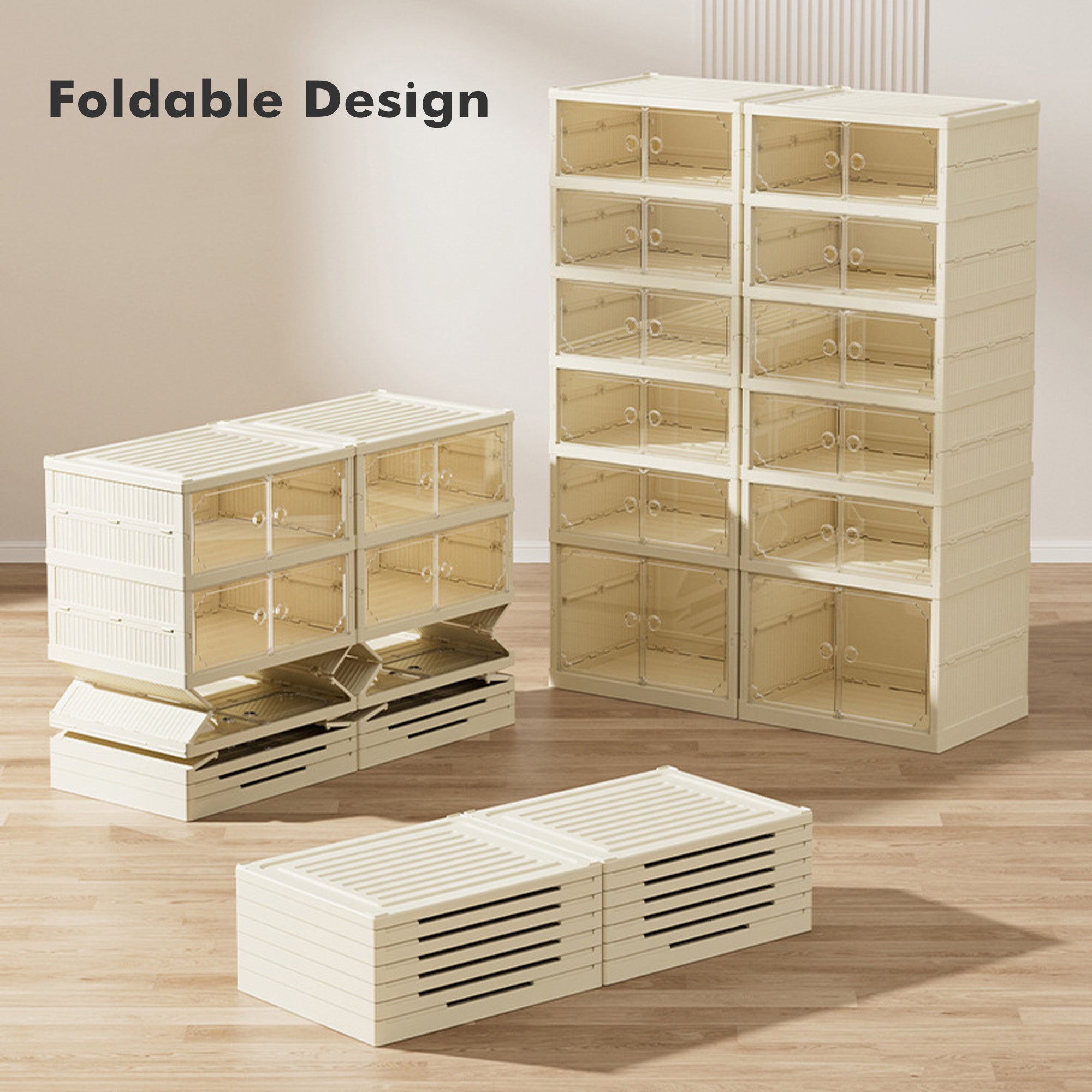 ALOXE Foldable Shoe Box with Transparent Front Door