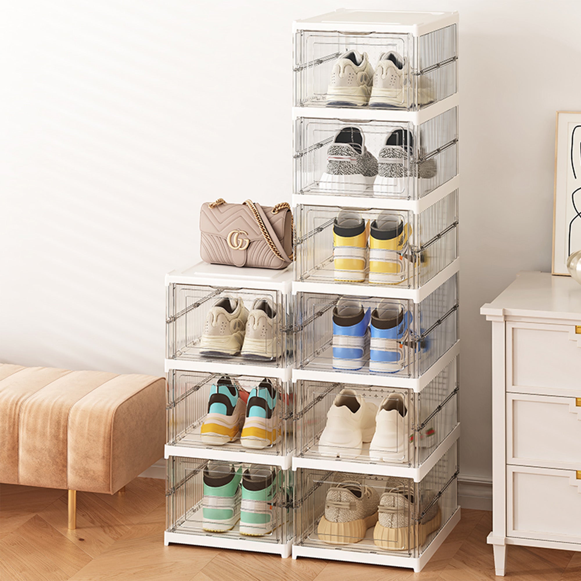 ALOXE Transparent Stackable Shoe Organizer