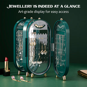 ALOXE jewellary Organizers Box: Oval Earring Box Organizer Folding and with Mirror for Women