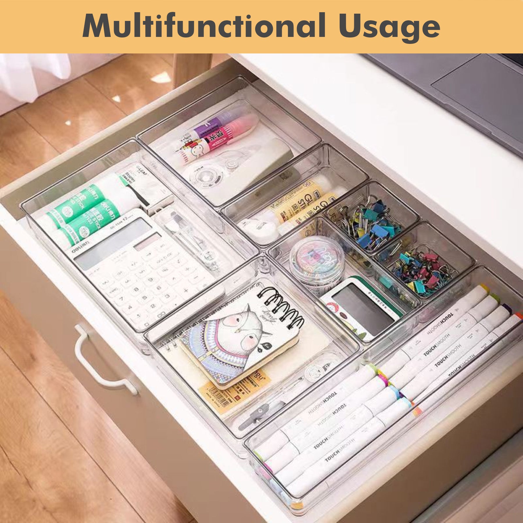 ALOXE 7Pc Drawer Organizer Makeup Organizer Box Transparent Multipurpose Drawer Organisers Storage Box For Cosmetic, Jewellery, Office, Kitchen Items (7 Pcs)