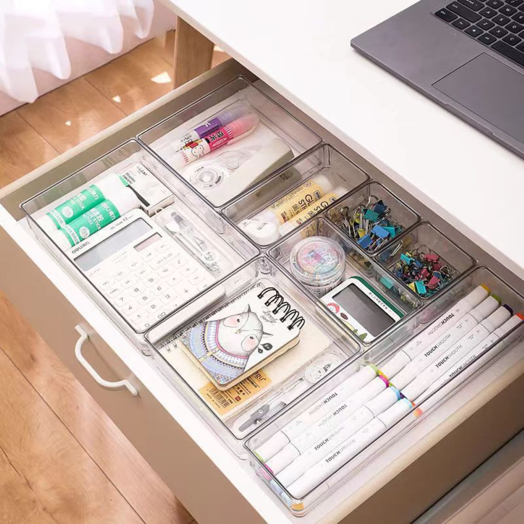 ALOXE 7Pc Drawer Organizer Makeup Organizer Box Transparent Multipurpose Drawer Organisers Storage Box For Cosmetic, Jewellery, Office, Kitchen Items (7 Pcs)