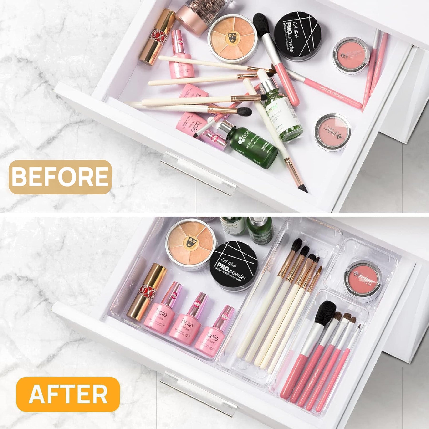 ALOXE 7Pc Drawer Organizer Makeup Organizer Box Transparent Multipurpose Drawer Organisers Storage Box For Cosmetic, Jewellery, Office, Kitchen Items (7 Pcs)