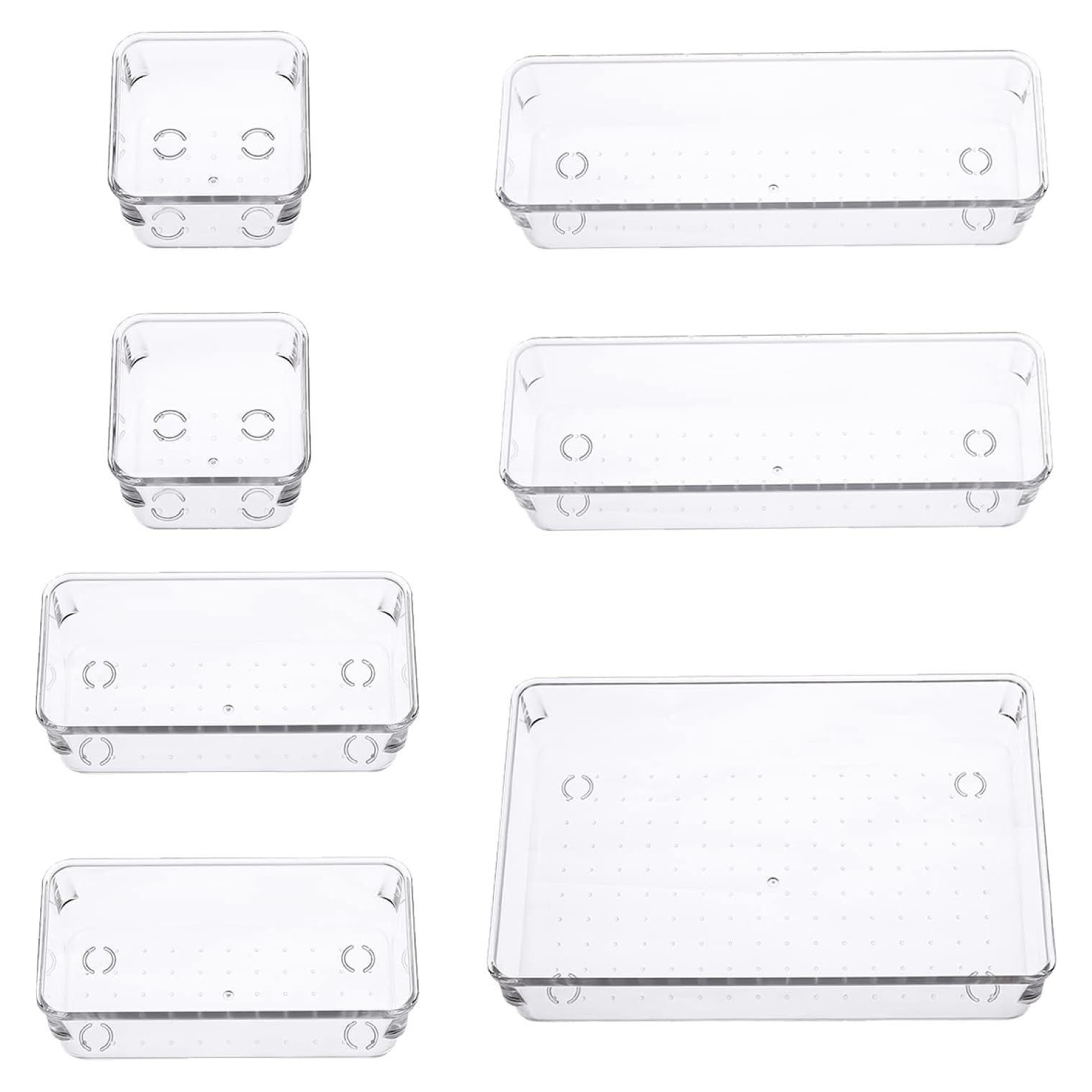 ALOXE 7Pc Drawer Organizer Makeup Organizer Box Transparent Multipurpose Drawer Organisers Storage Box For Cosmetic, Jewellery, Office, Kitchen Items (7 Pcs)