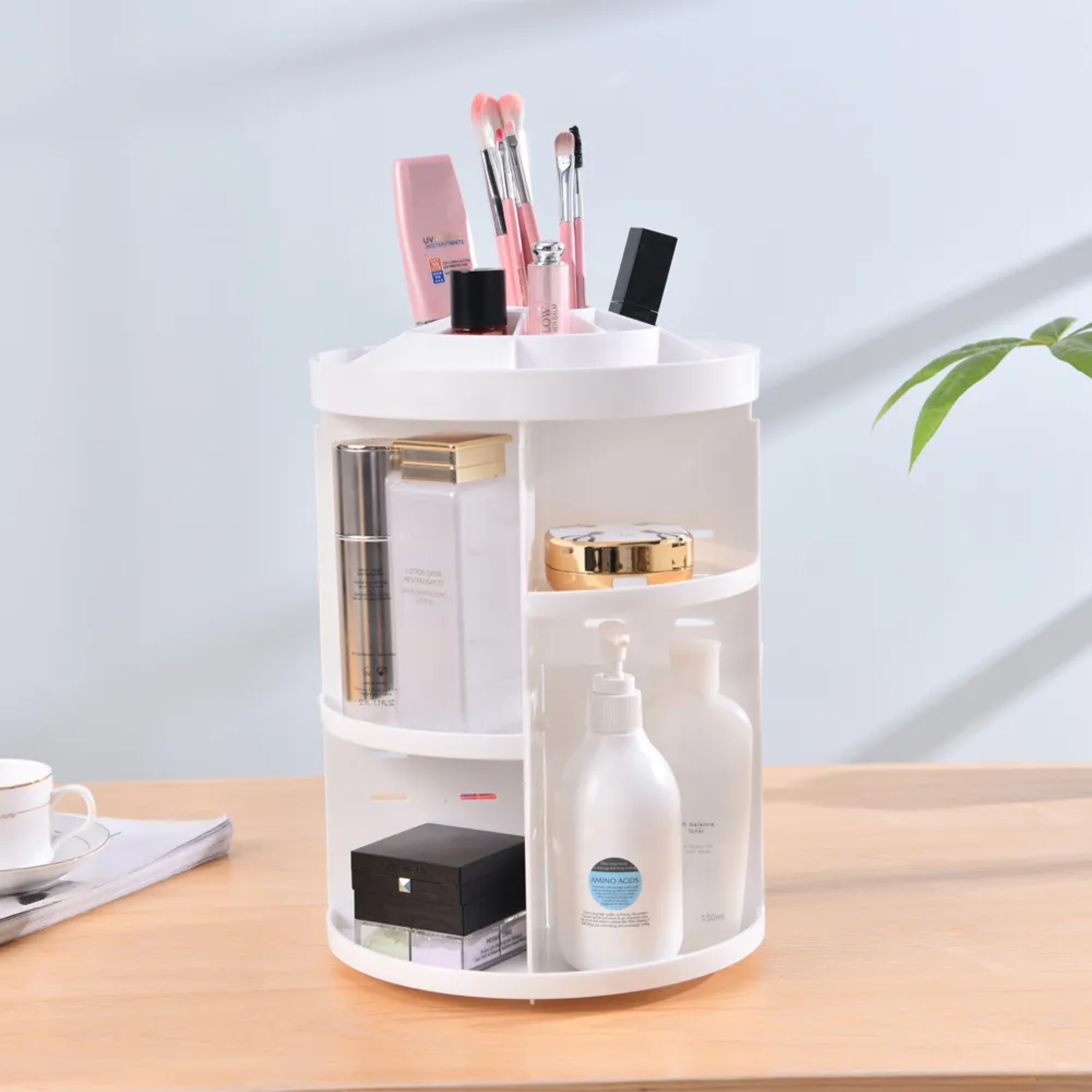 ALOXE Makeup Organizer: 360° Rotating Storage, 7 Adjustable Layers, Large Capacity for Jewelry, Brushes, Lipsticks