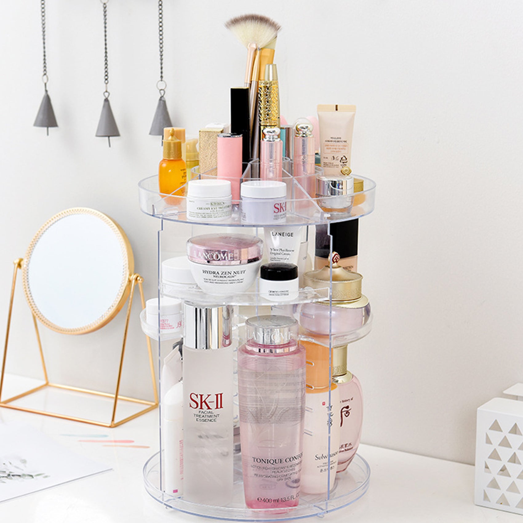 ALOXE Makeup Organizer: 360° Rotating Storage, 7 Adjustable Layers, Large Capacity for Jewelry, Brushes, Lipsticks